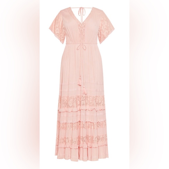 SOLD SOLD NWT AVEOLOGY - Avenue Trixie Lace Trim Maxi Dress - blush - 26/28 = 3X - Picture 4 of 5